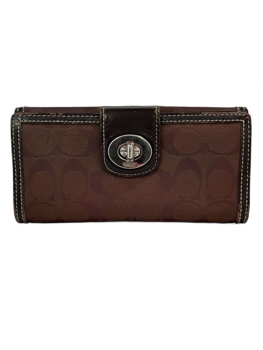 Coach Vintage Signature Coach Turnlock Continental Wallet With Leather Trim
